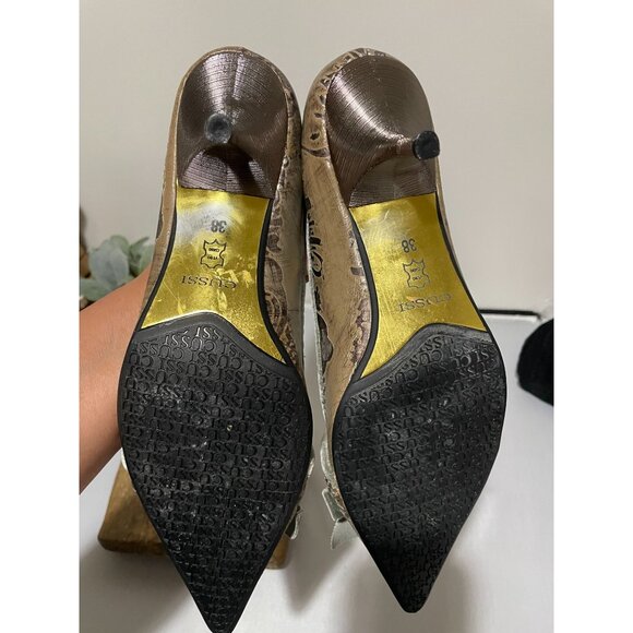 Elegant Gussaci Leather Velvet Bow Kitten Heels Size 38 Embossed Design Pointed - Picture 13 of 16